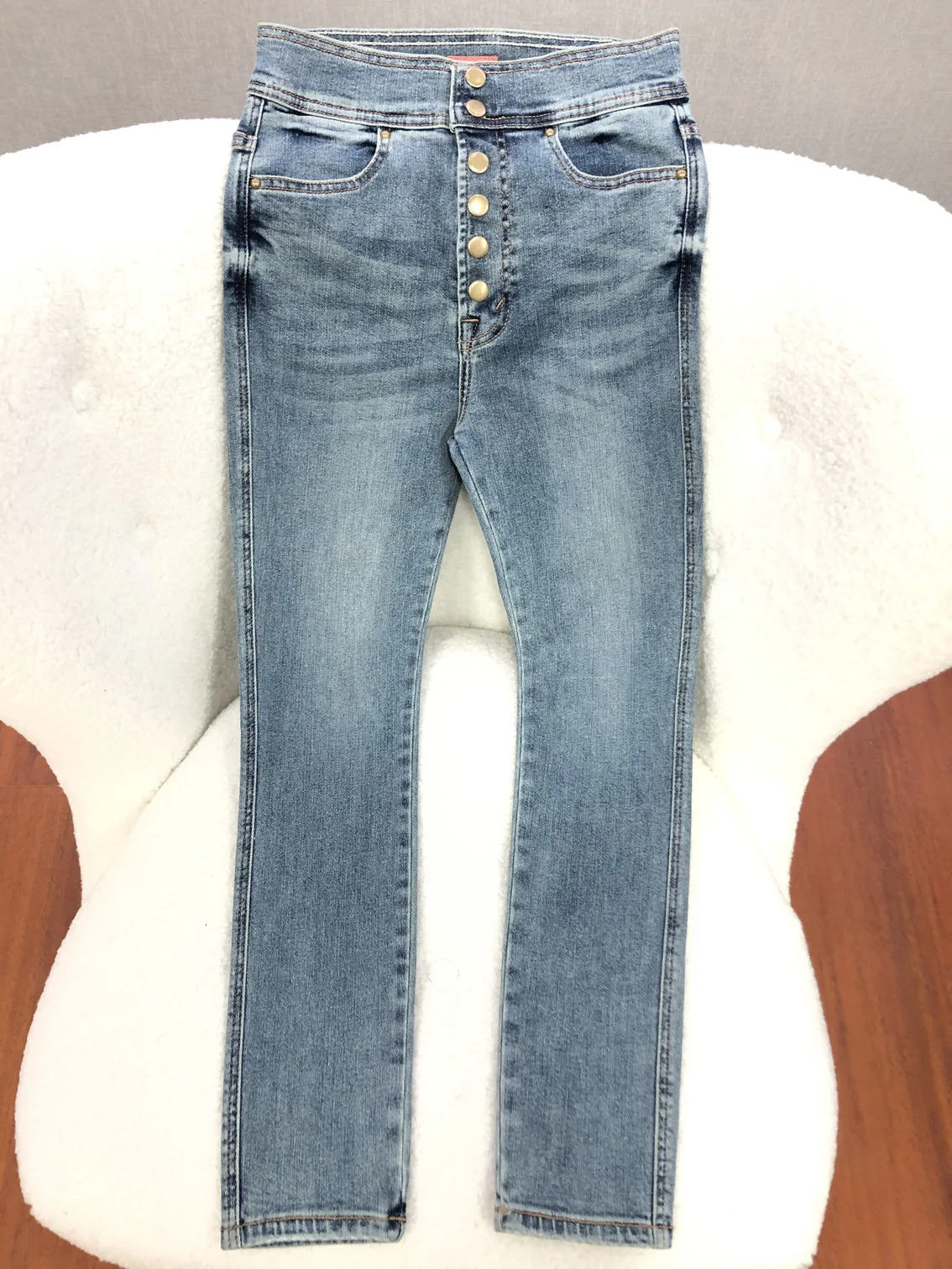 

High waist Breasted women jeans casual wild slim fashion lady denim pants 2021 new