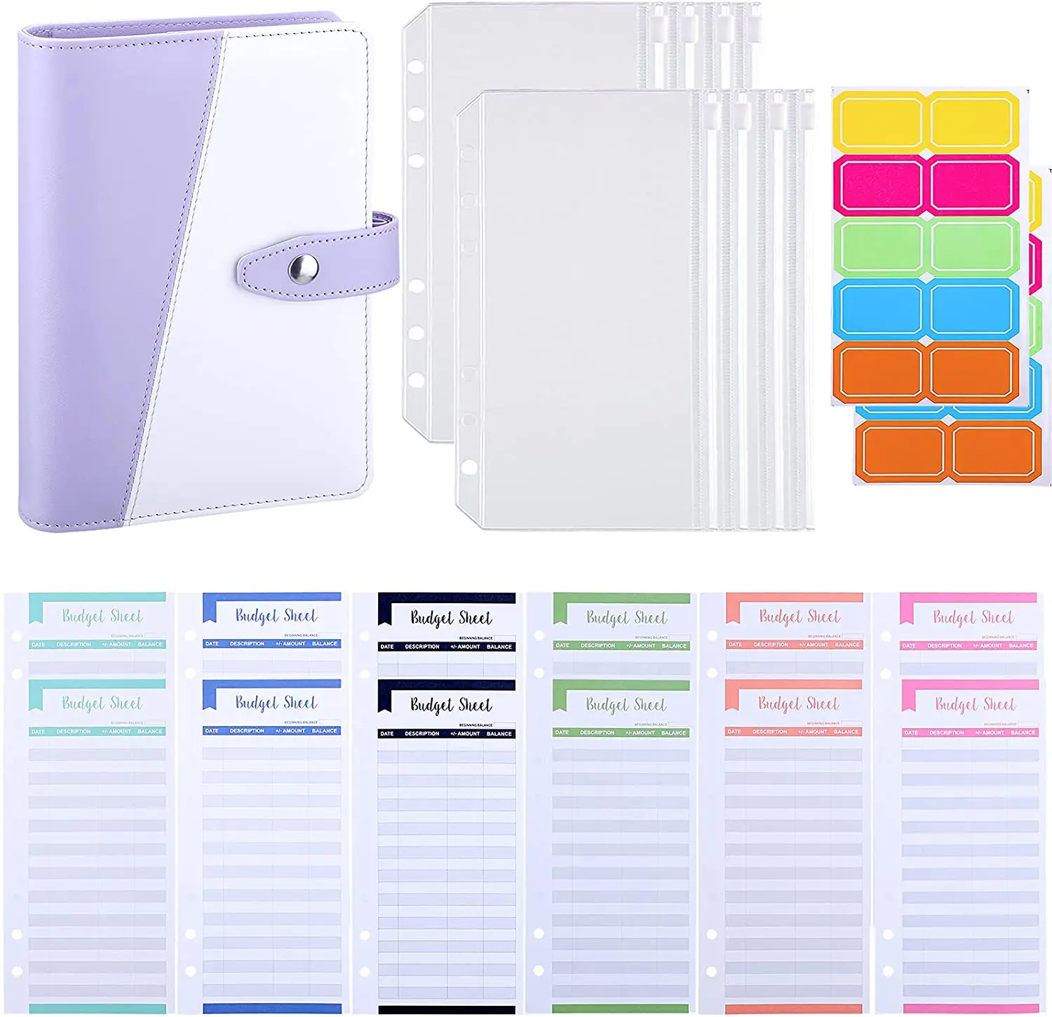 

A6 PU Leather Binder with 12pcs Budget Sheets 8pcs Binder Pockets Cash Envelopes for Budgeting Money Saving Envelopes Organizer