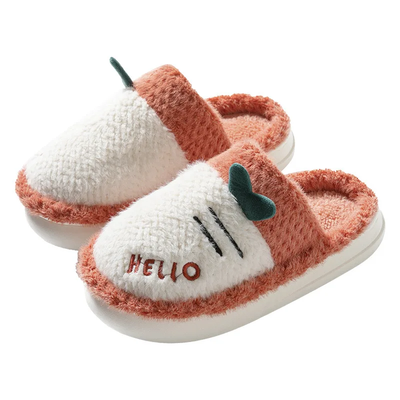 Cotton Slippers Women Winter Home Use Non-slip Thick Sole Plus Velvet Warm Cute Couple Confinement Shoes Christmas Present Gift