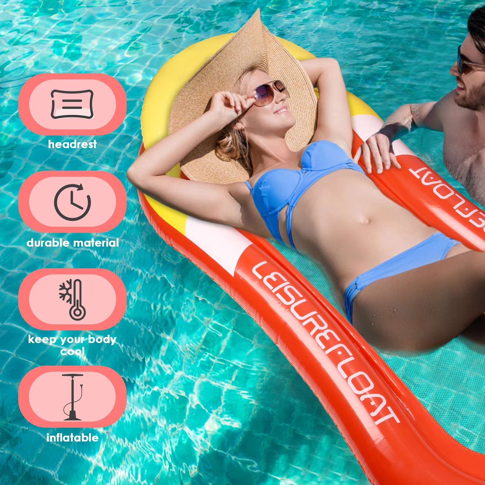 

New Summer Outdoor Floating Bed Inflatable Lounge Chair Water Foldable Pool Backrest Floating Hammock Beach Mat For Adult Kids