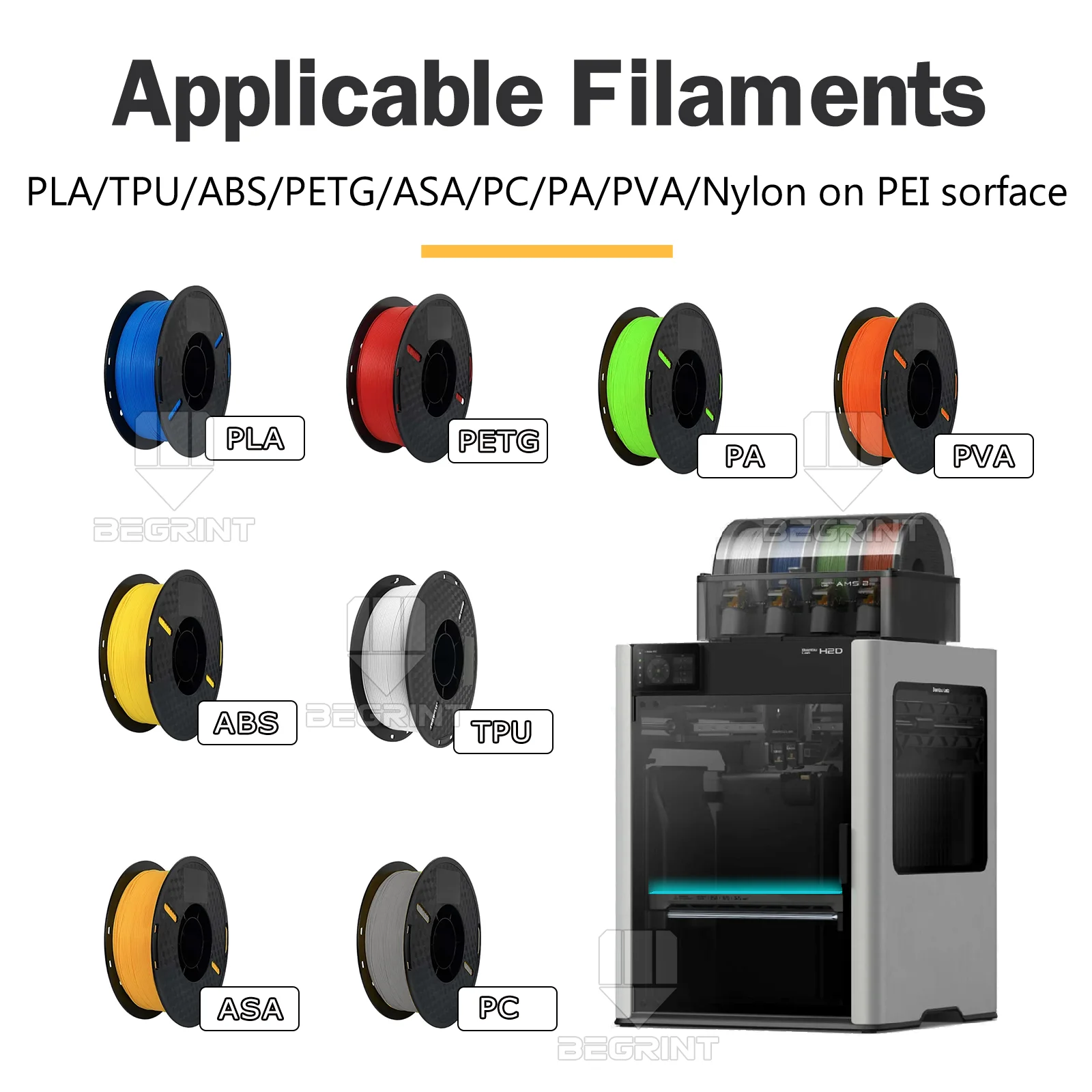Фото Для Bambu Lab A2L H2C PEI Build Plate 335x325 мм, двусторонняя пленка из PET, PEO, PEY, H1H, магнитная пружинная стальная пленка H2C Spray №3