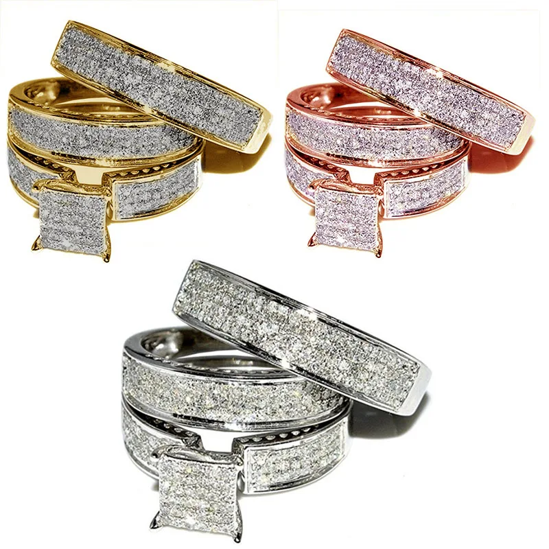 

Popular 3 Pcs/set 3 Colors Mirco-inlaid White Cubic Crystal Zircon Rhinestone Female Ring Set for Women Party Wedding Jewelry