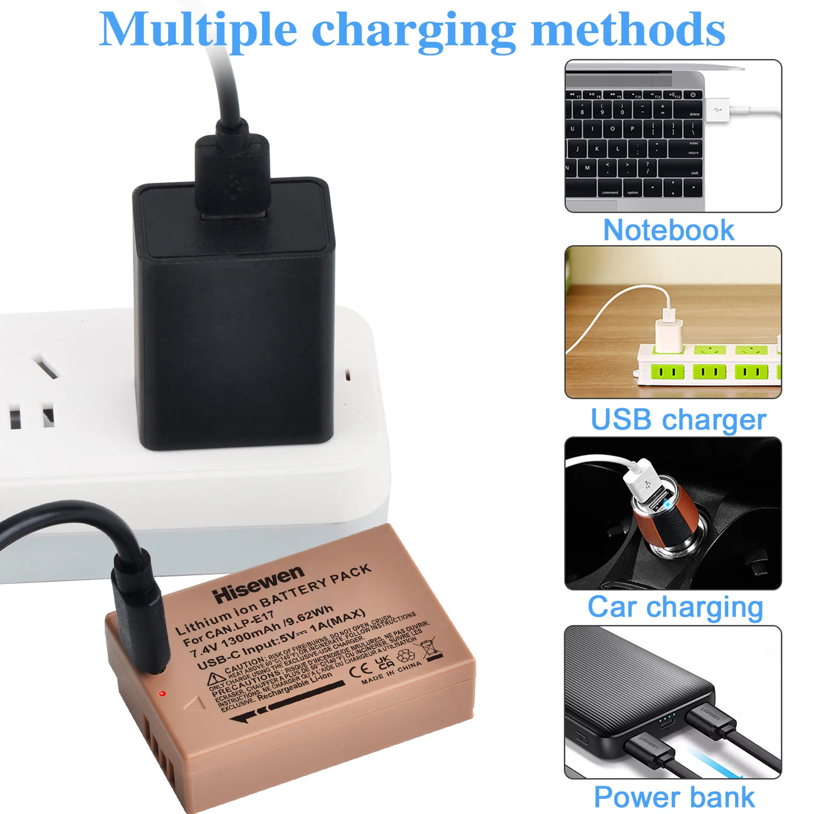 Фото Аккумулятор Hisewen USB LP-E17 LPE17 LP E17 для Canon EOS RP R8 R50 200D 250D M3 M5 M6 750D 760D T6s 8000D X8i T6i 77D R10 №1