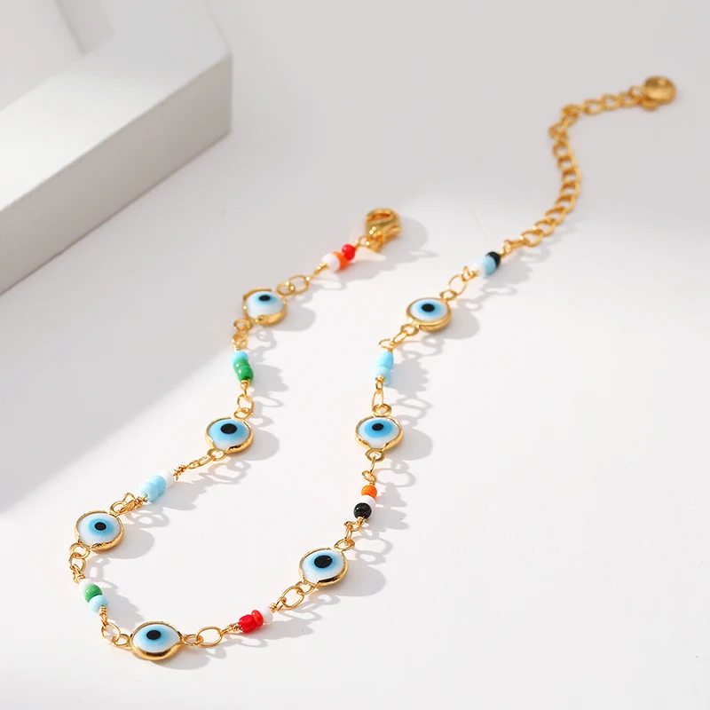 

2023 New Product Demon Eye Accessories Retro Anklet Copper Plated 18K Real Gold Color Dripping Eyes Women's Foot Accessories