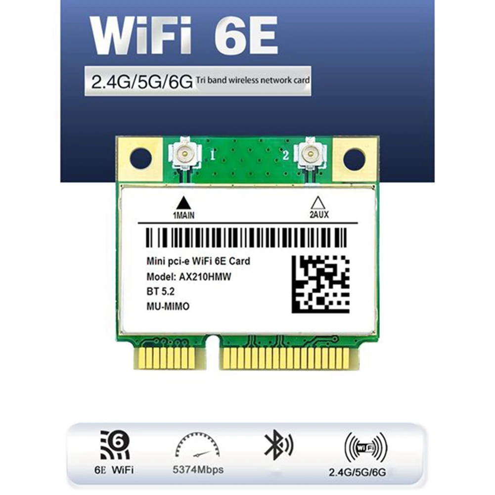 

Wi-Fi 6E AX210 Mini PCI-E беспроводная сетевая карта WIFI6 Двухдиапазонная 2,4 ГГц/Фотокарта Bluetooth 5,2 сетевая карта адаптер