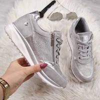 new women crystal sneakers spring autumn casual zipper flat shoes women non slip breathable outdoor vulcanized shoes woman