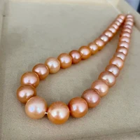 huge charming 1812 13mm natural south sea genuine pink round pearl necklace free shipping for women jewelry necklace chains