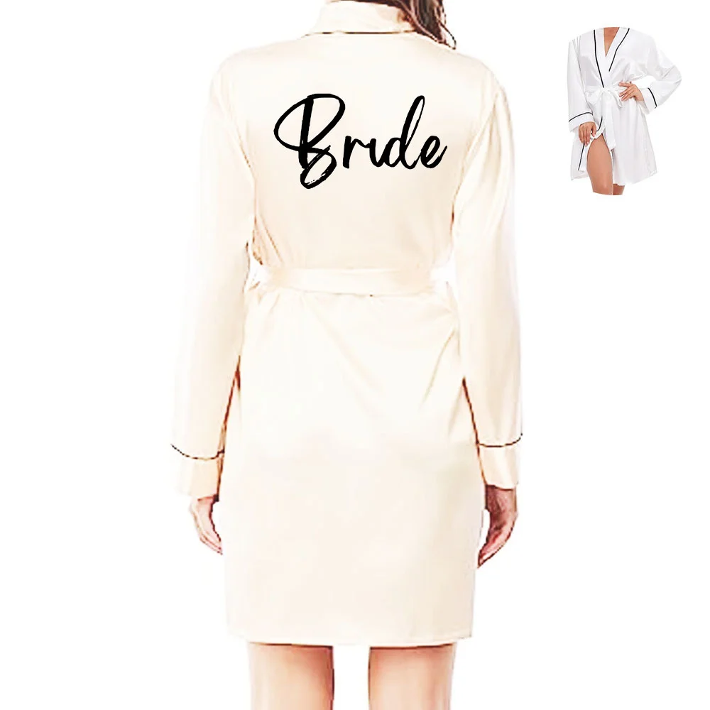 

Bride Bridesmaid Wedding Robe Kimono Bathrobe Gown Nightgown Casual Satin Short Women Sexy Nightwear Sleepwear MXK6011