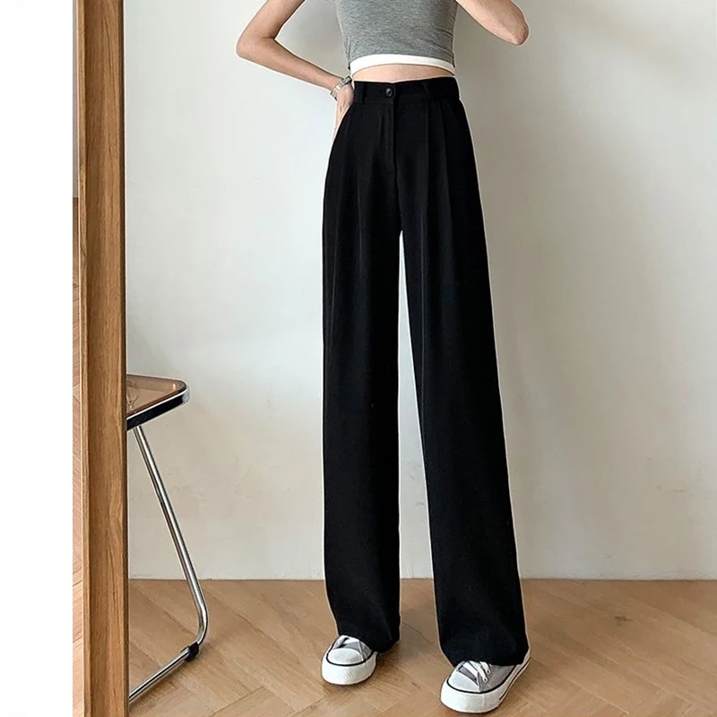 Lucyever Autumn Winter Women's Wide Leg Pants Loose High Waist Casual Trousers Woman Korean Style Solid Office Straight Pants