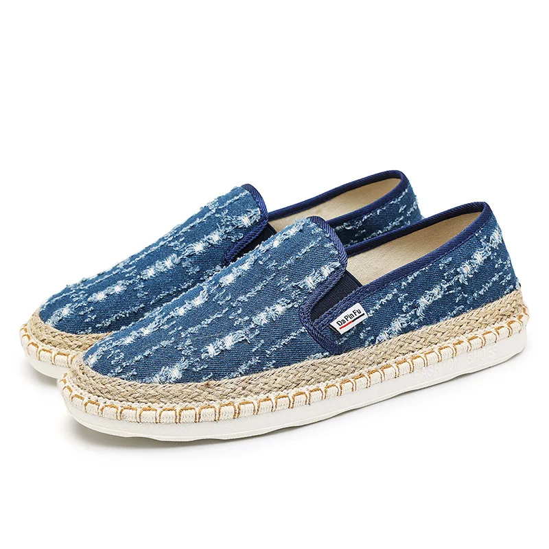 

YIGER Men's Loafers summer denim fisherman shoes linen shoes slip-on shoes 2022 new canvas shoes wide feet dad shoes Man Casual