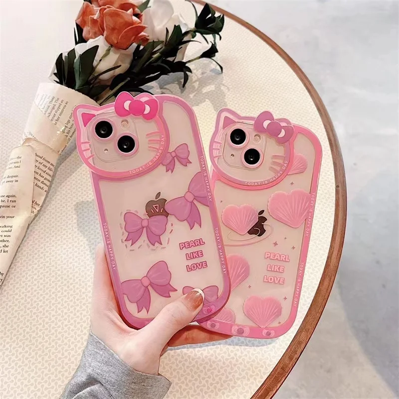 Чехол для телефона с милым жемчужным розовым бантом котом веб-камерой чехол iPhone 12