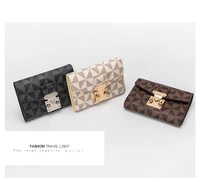 2022 new ladies lock buckle creative print folding wallet fashion short coin purse money clip wallet card holder coin pouch