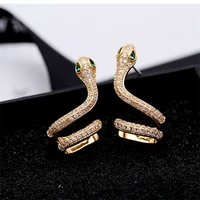 top shiny mixed color cubic zirconia leopard snake stud earrings ear bone silver needle luxury women party jewelry