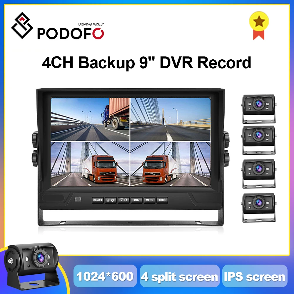 

Система резервного копирования Podofo 4CH 9 дюймов 1080P AHD 4 камеры проводной монитор заднего вида парковочный дисплей Автомобильный аксессуар для автобуса RV грузовика фургона