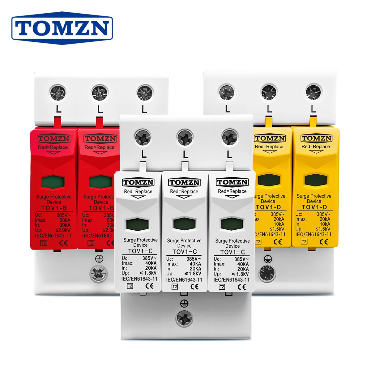 

Защитник от перенапряжения TOMZN 275V/385V/420V 3P 10-20kA/20-40kA/30-60kA