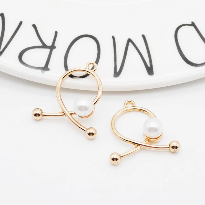 

10pcs/pack Gold Color Charm with Imitation Pearl 24*24mm Irregular Geometric Charm Handmade Earring Necklace Jewelry Making