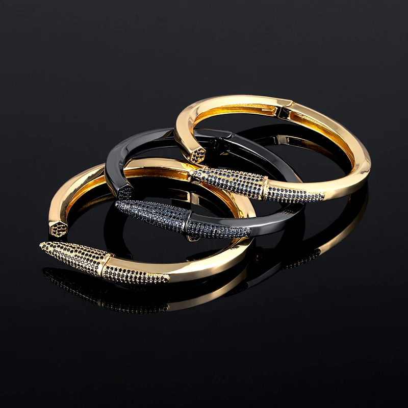 

Trendy Luxury Bangle Cuff For Women's Wedding Full Cubic Zircon Crystal CZ Dubai Golden Color Party Bracelet For bride Gifts New