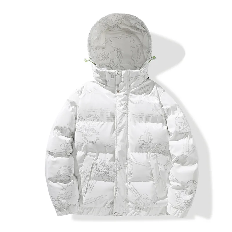 American Street Hooded Heavyweight Warm Jacket Winter Mens Fashion Casual Versatile Coats Couple Clothes Streetwear Men