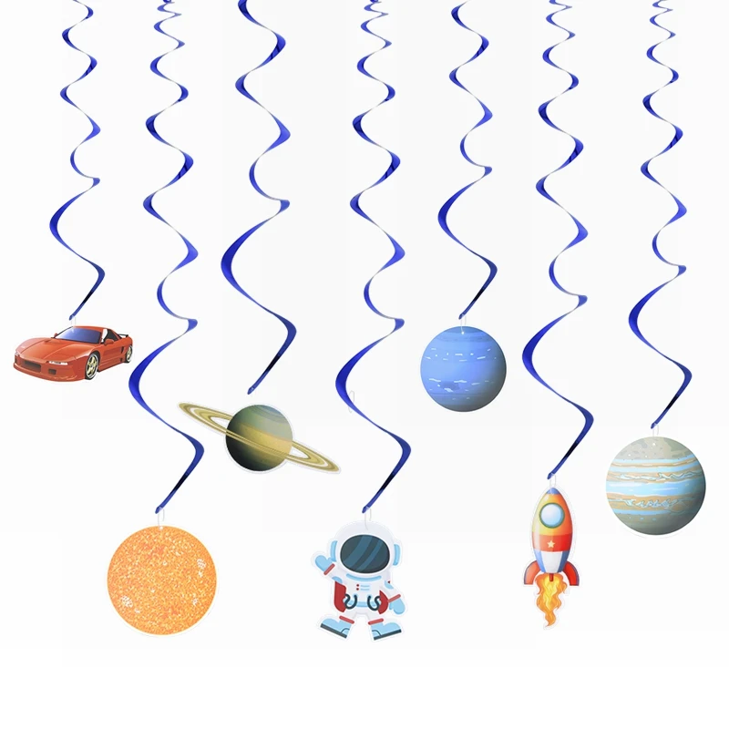 

Outerspace Spiral Banner Pendants Universe Eight Planets Rocket Astronaut Garlands Kids Birthday Party Hanging Flags Decorations