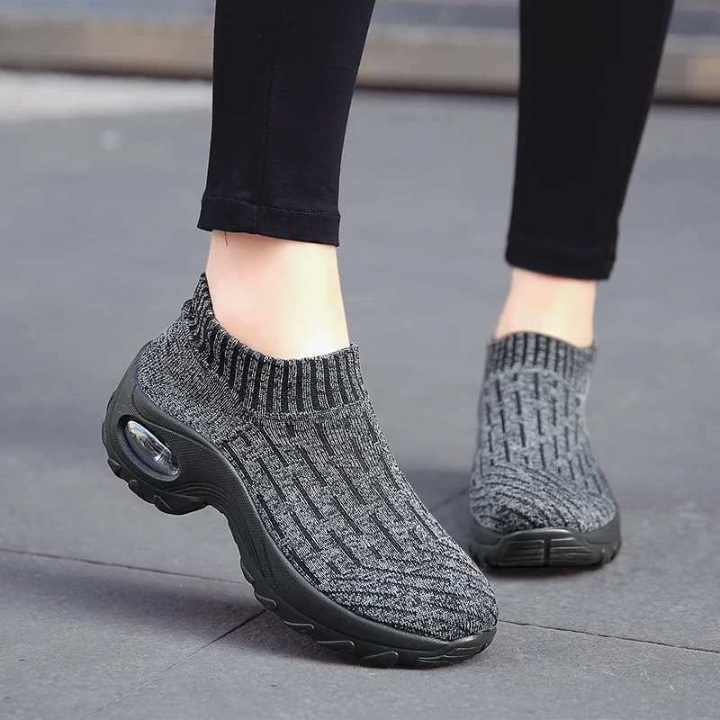 Women's Sports Shoes Walking Sneakers Air Cushion Heightening Casual Loafers Breathable Socks Sheos