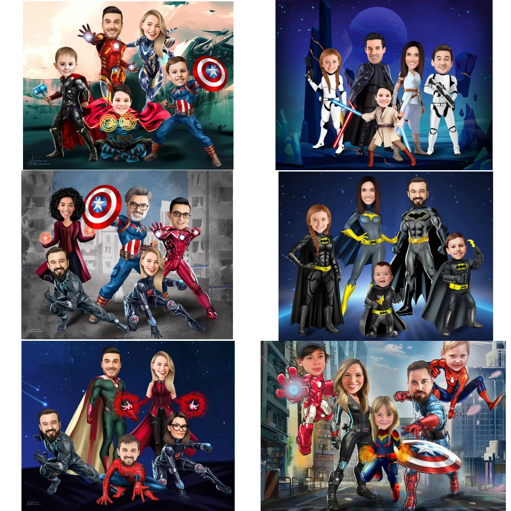Алмазная живопись семейный портрет Marvel на заказ 5 персонажей