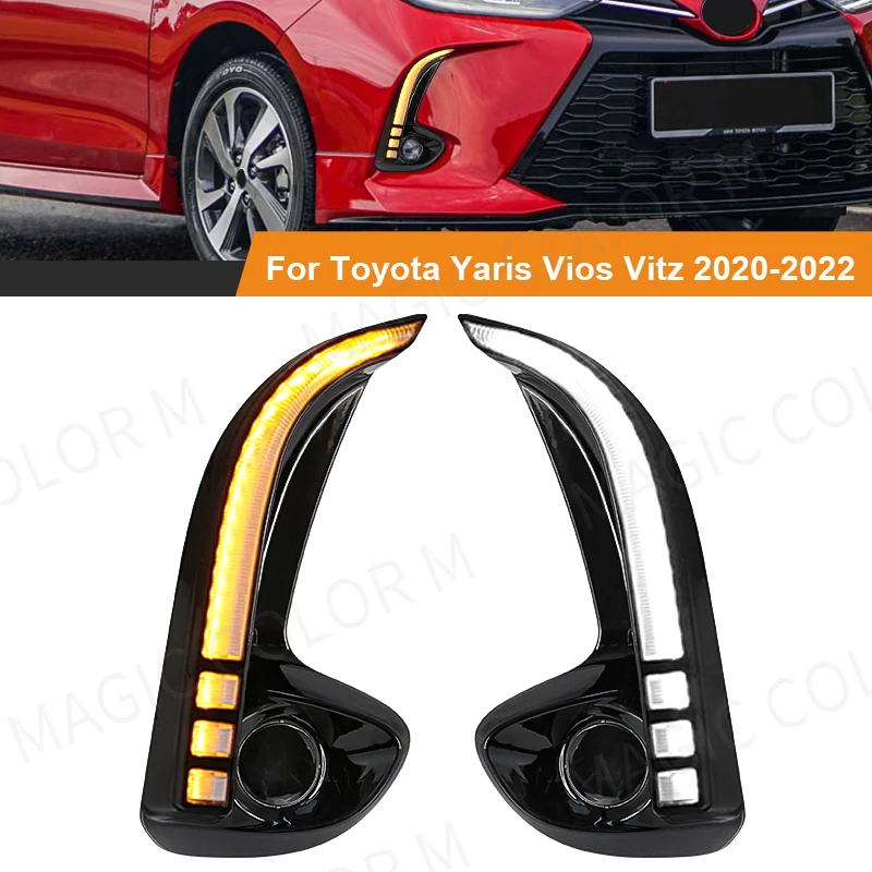 

LED Daytime Running Light For Toyota Yaris Vios 2020 2021 2022 DRL Front Bumper Daylights Turn Signal Fog Lamp White Yellow 12V