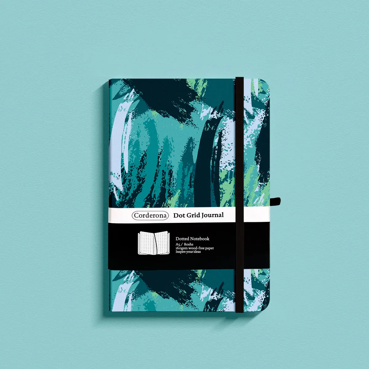 Brush Stroke Camouflage Bullet Dotted Journal A5 160gsm Thick Paper Elastic Band Inner Pocket Stitched Hard Cover Notebook