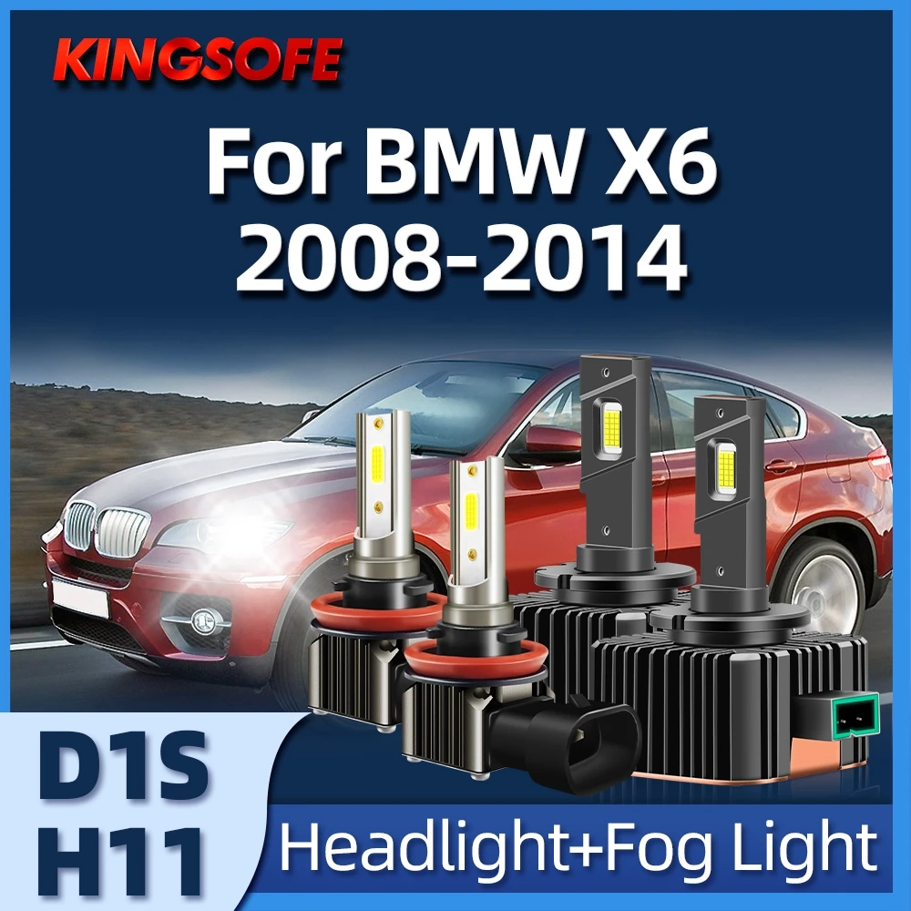 

4x лампочки D1S светодиодные фары + H11 комплект противотуманной фары 6000K CSP COB чип подходит для BMW X6 2008 2009 2010 2011 2012 2013 2014