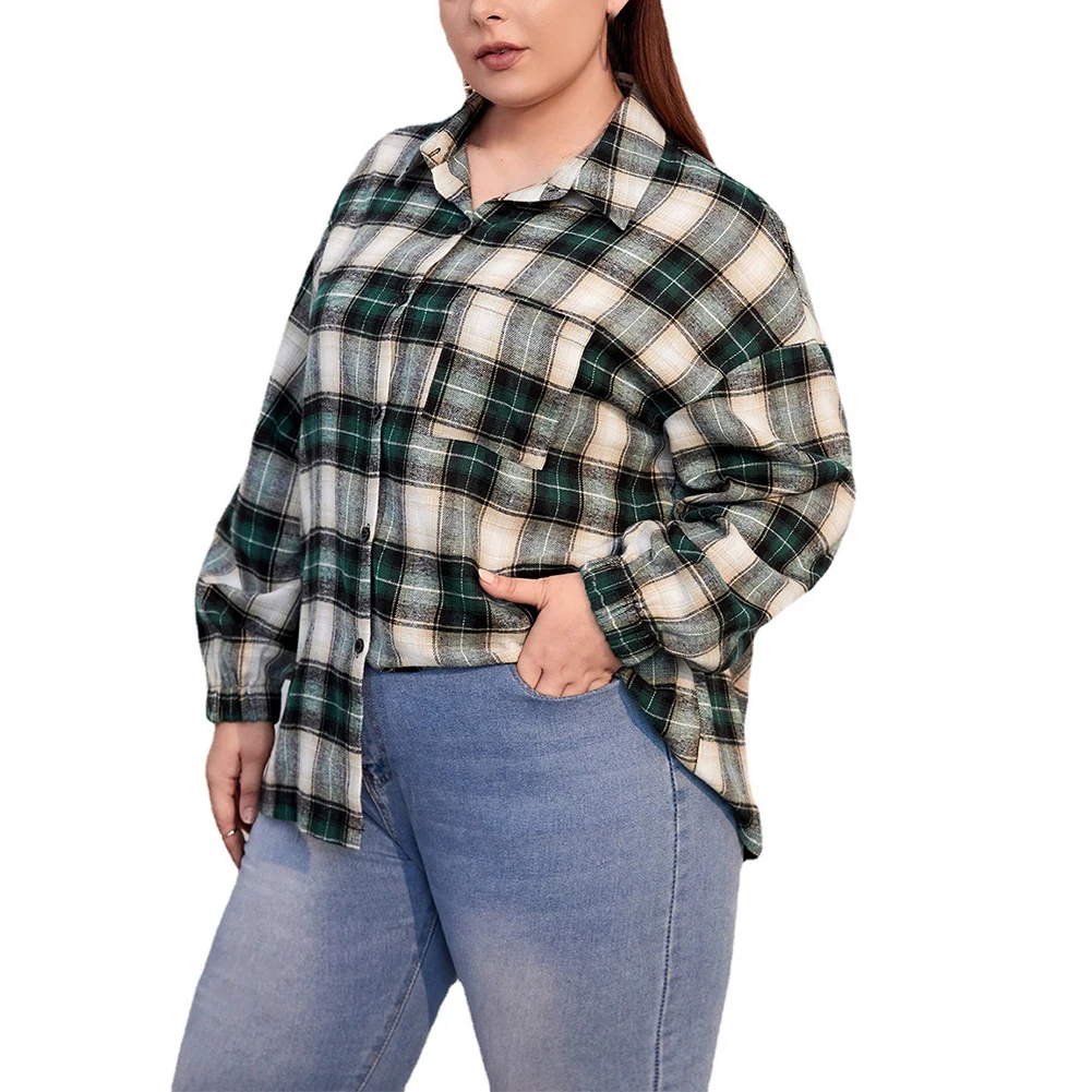

Женская свободная рубашка в клетку, размеры L ~ 4XL