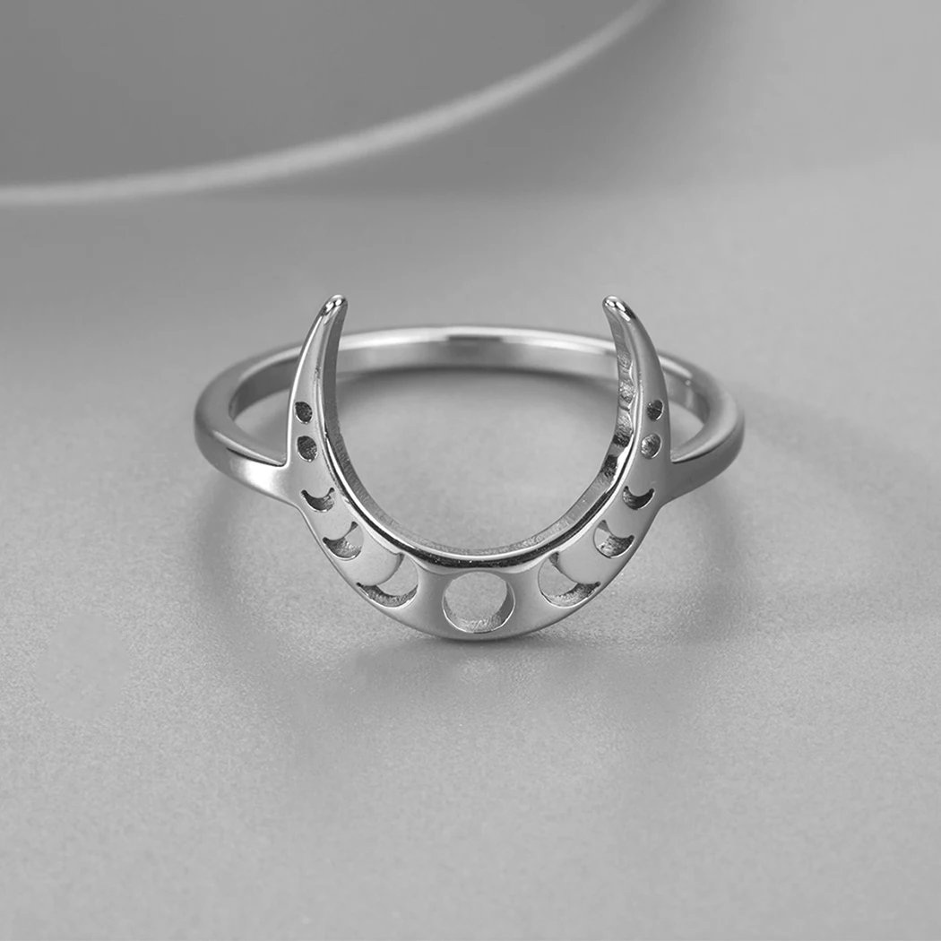 

Cxwind cute silver moon phase ring cute simple ring sweet ring stainless steel exquisite moon ring celestial jewelry accessories
