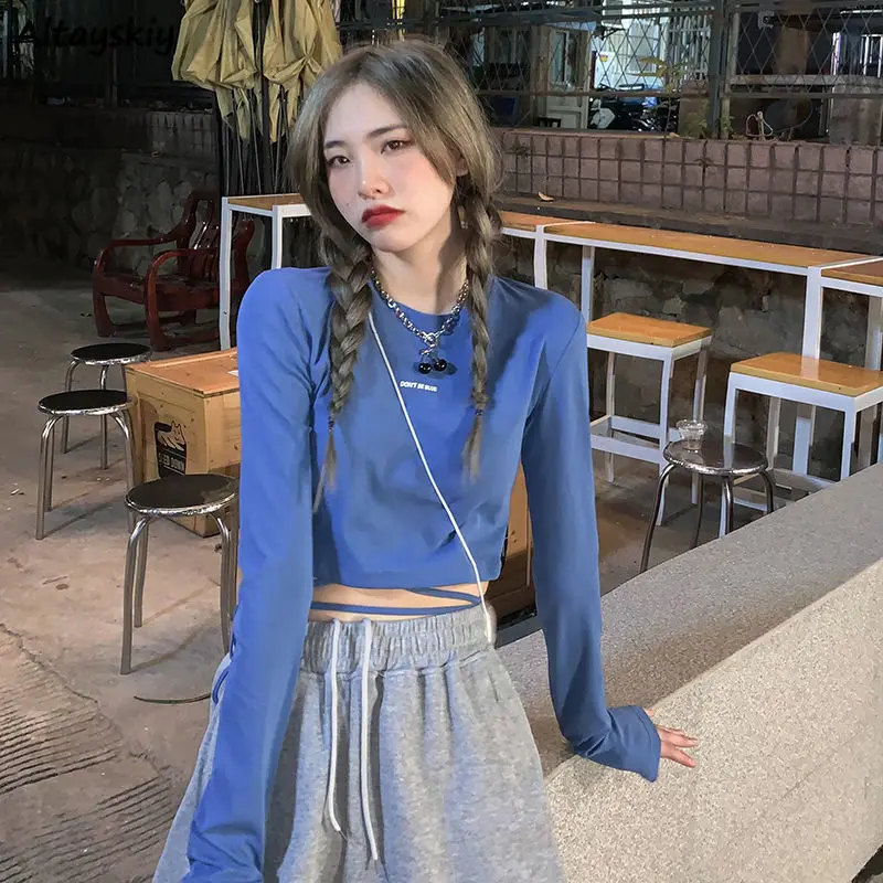 

Korean Cropped T-shirts Women Harajuku Streetwear Hot Girls Sexy Fashion New Chic All-match Ulzzang Spring Letter Daily Leisure