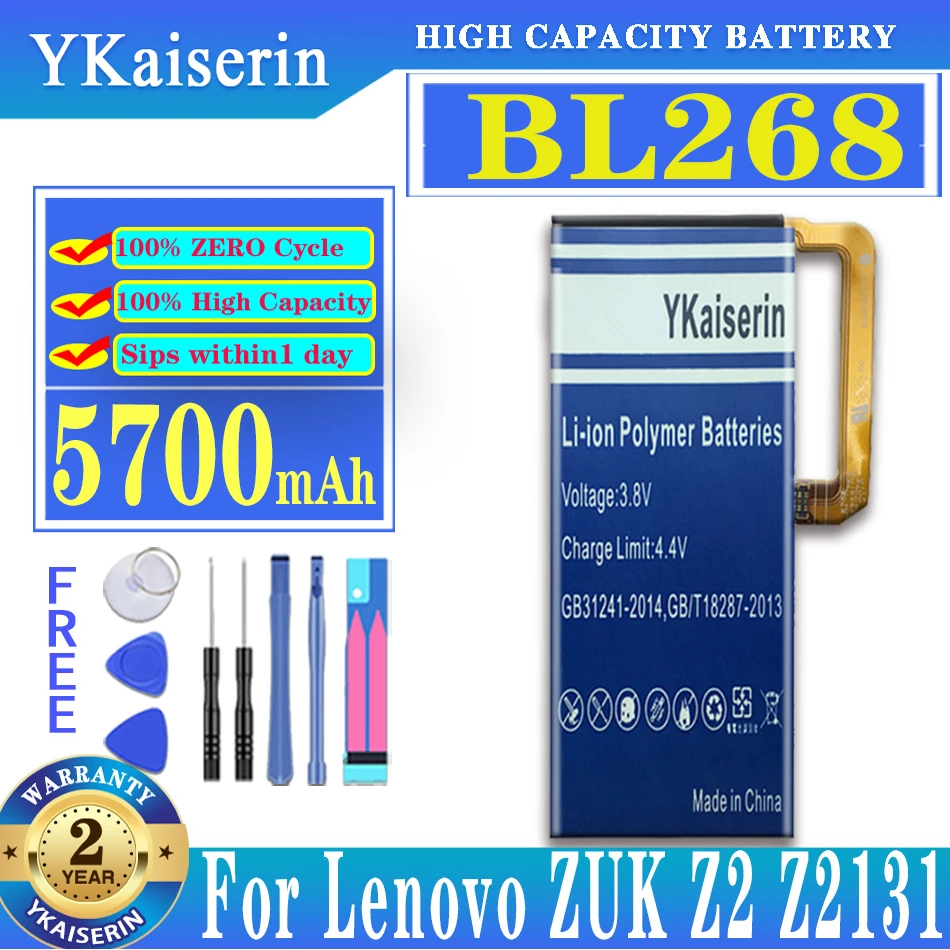 

YKaiserin 5700mAh BL268 BL 268 For Lenovo ZUK Z2 Z2131 Lithium Ion Polymer Battery Batteries + Free Tools