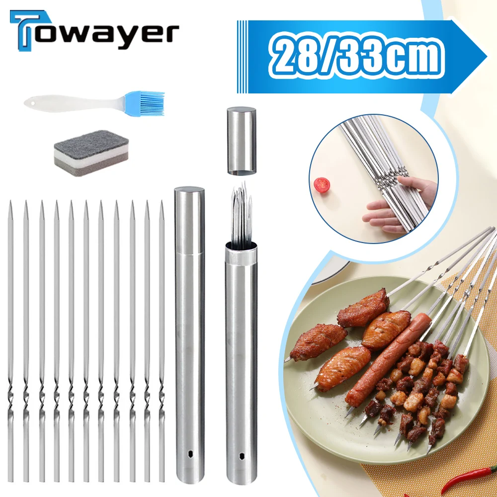 

Reusable Barbecue Skewer Stainless Steel with Tube BBQ Needle Stick Skewers Kebab for Outdoor Camping Picnic Tools Cooking Tools