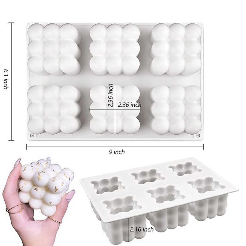 Promotion! 3D Bubble Candle Mold - 6 Cavity Cube Silicone For Candles Soap Making Cake |