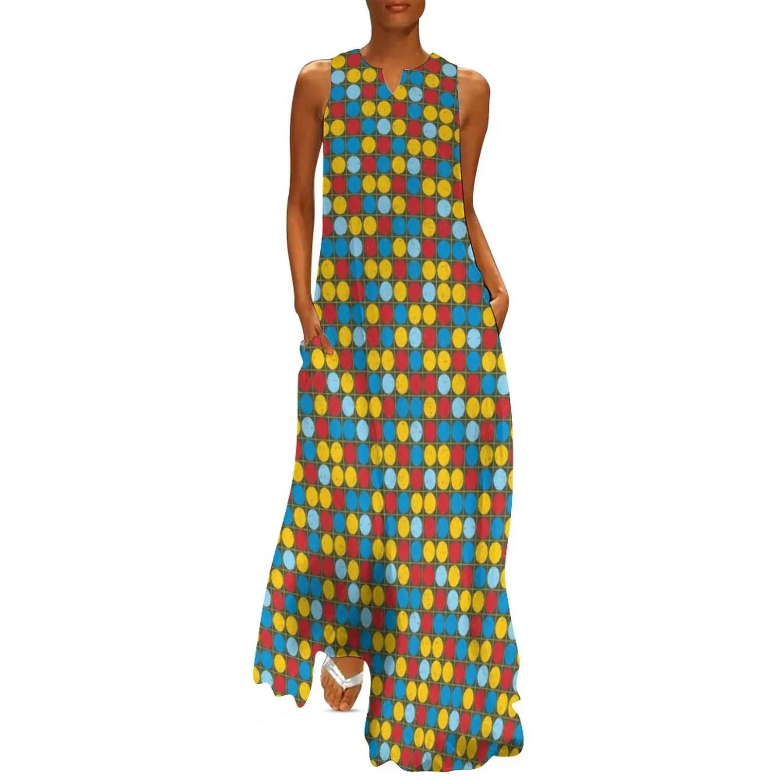 

Retro 70S Disco Dress Colorful Dots Print Vintage Maxi Dress Street Style Bohemia Long Dresses Spring Pattern Vestidos 4XL 5XL