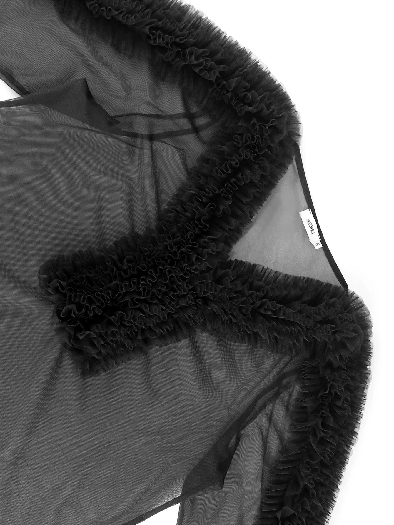 Женские черные прозрачные сетчатые топы с оборками пуловер v-образным вырезом и