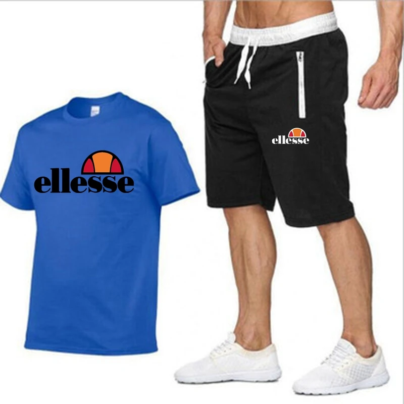 2023 Men's Fashion T-shirt brand printed casual trend Power summer cotton men's short sleeve + shorts two-piece set summer men