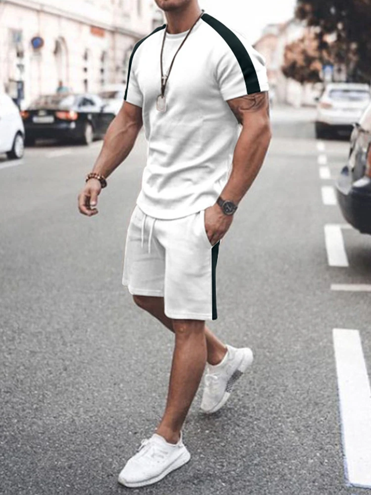 

Male Tracksuit Men T-shirt+Shorts Fashion 2 Piece Sportswear Casual O Neck+Elastic Waist Shorts Mens Summer Fitness Outfits 2022