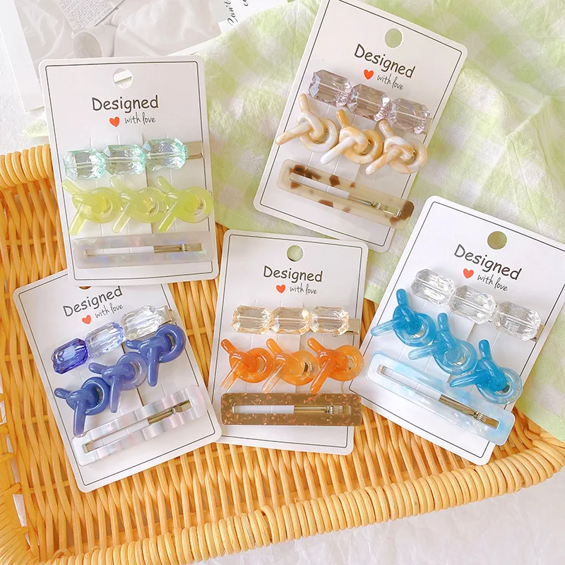

3-piece Set of Korean Wind Crystal Geometric Hairpin Set Duckbill Clip All-match Hairpin Edge Clip Children's Hair Accessories