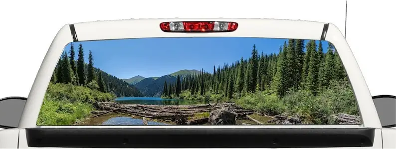 

Грузовик внедорожник горное озеро окно графическая наклейка перфорированная виниловая пленка