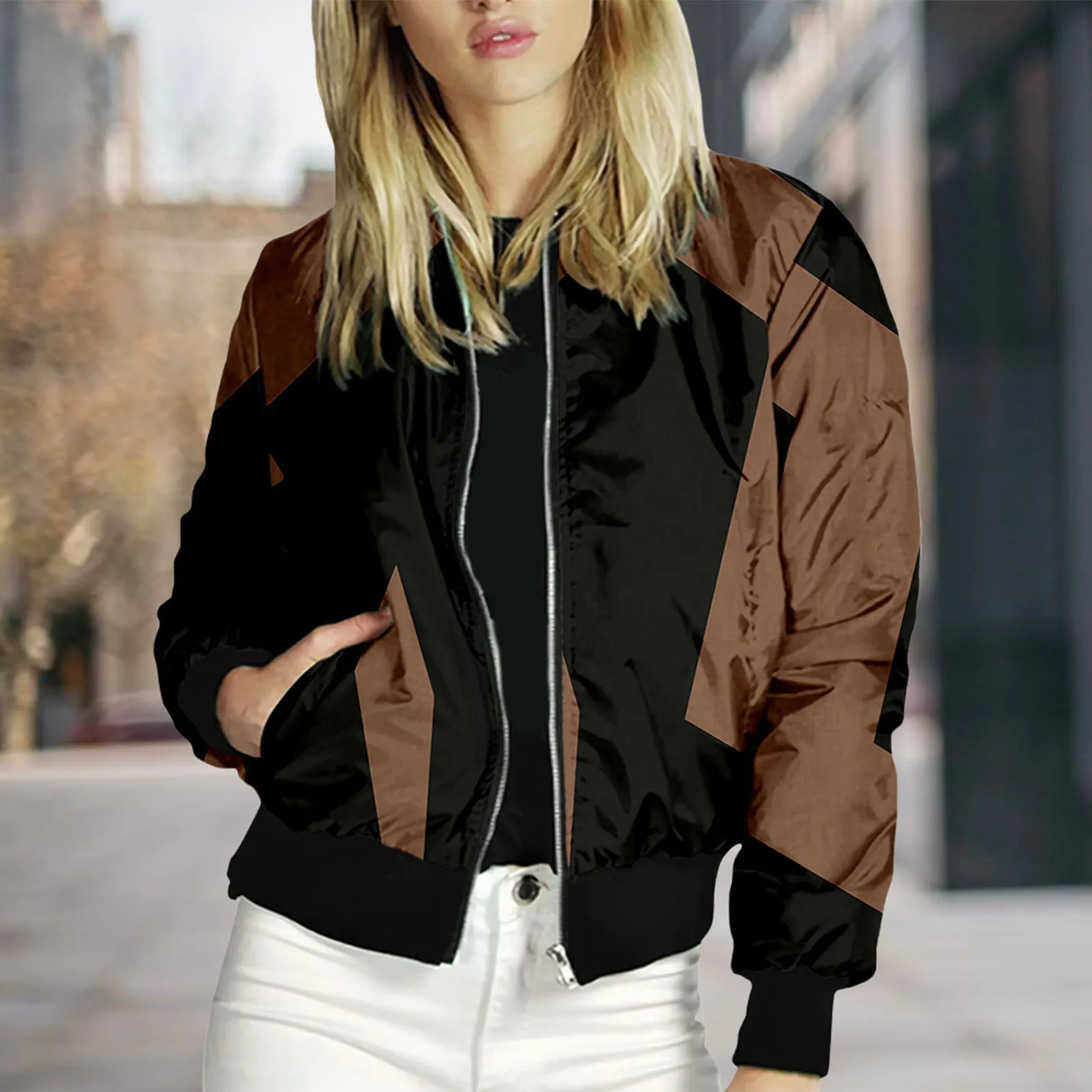 

Casual Street Style Jackets Women Spring Autumn Basic Print Bomber Zipper Coats Fashion Long Sleeve Female Slim Outerwears