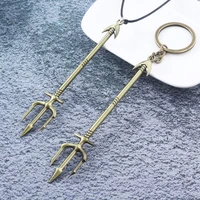 movie props trinkets poseidon trident keychain car keychain fashion jewelry zinc alloy pendant
