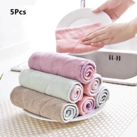 5pcs thicken coral fleece cleaning cloth towel scouring pad dishcloth super absorbent non greasy household kitchen wiping rags