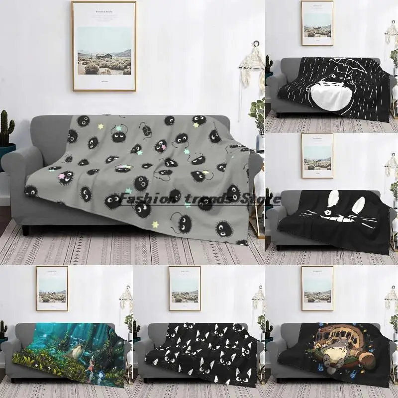 

Cute Totoro Soot Sprites Studio Ghibli Blankets Warm Flannel Spirited Away Anime Manag Throw Blanket for Bedding Couch Bedspread