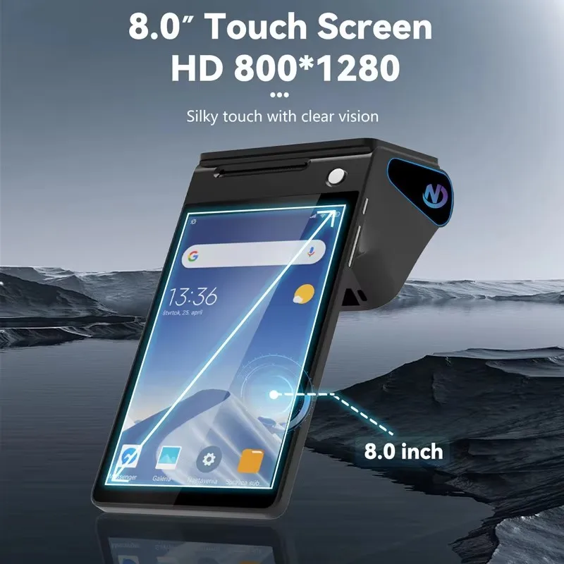 Фото POS-терминал Z108 на Android 14 с двумя экранами, кассовый аппарат для точек продаж, компактный билетный терминал с NFC-сканером и термопринтером 58/80 мм №3