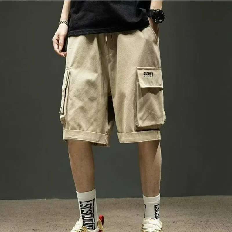 

Shorts Safari Style Men Clothing Summer Sports Middle Patchwork Drawstring Trousers Casual Knee Length Solid Polyester Straight