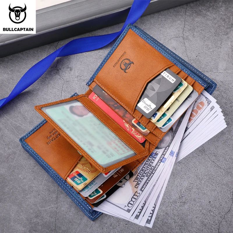 BULLCAPTAIN New 100% Leather Men's Wallet High Quality Product Leather Men's Wallet Multifunctional Card Slot Short Wallet QB017