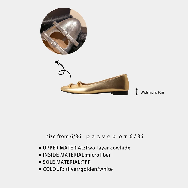Ods/летние балетки золотого и серебряного цвета женские модные с милым бантом