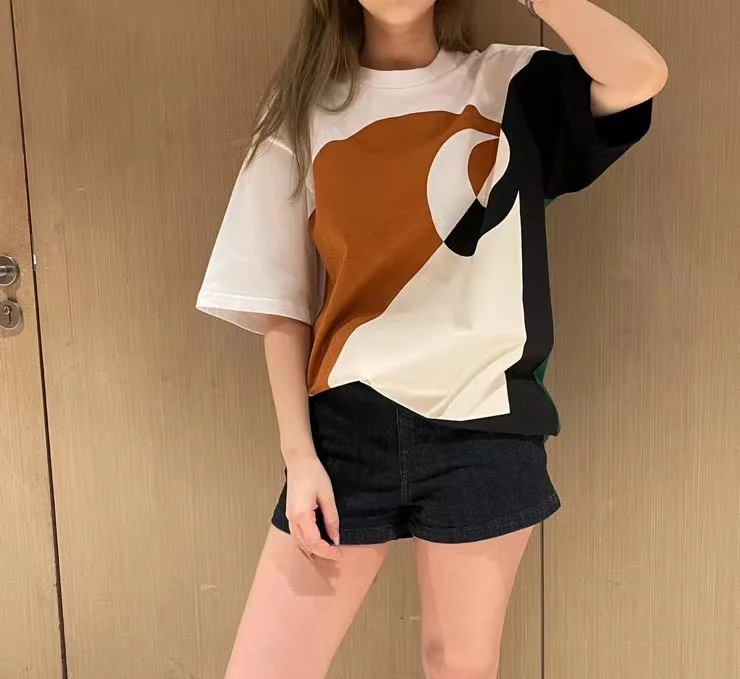 

Модная женская футболка Fyion 2023, Подиумные Роскошные Известные европейские брендовые цветные футболки с принтом в стиле пэчворк, женская одежда