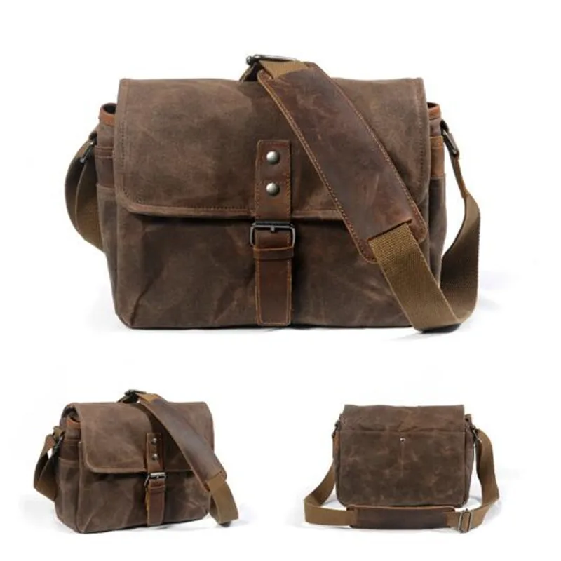 Men's Vintage Oil Wax Canvas Bag Men Casual Crossbody Bag For Men Messenger Bag Man Travel Shockproof DSLR Camera Bag